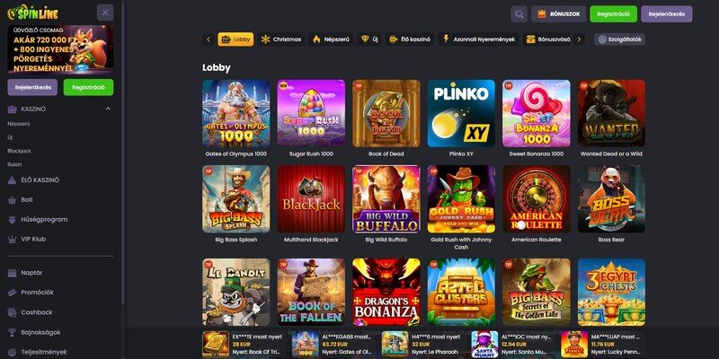 Kép a Spinline kaszinó oldaláról