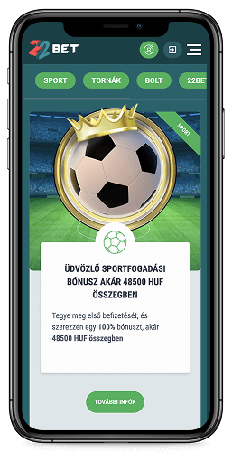 A 22bet üdvözlő bónusz képernyőképe mobilon