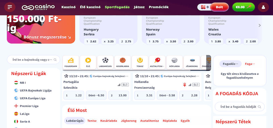 Casino Infinity ÉLŐ fogadás