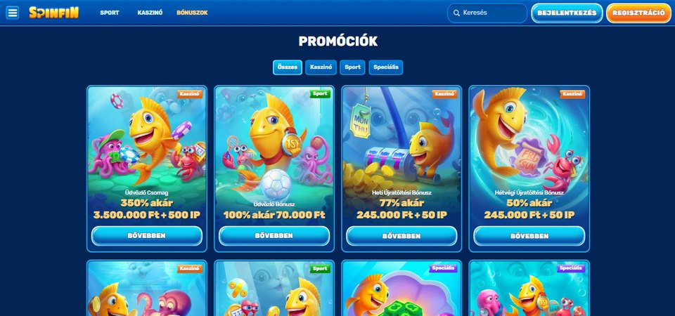 Képernyőkép a Spinfin promóciós oldaláról