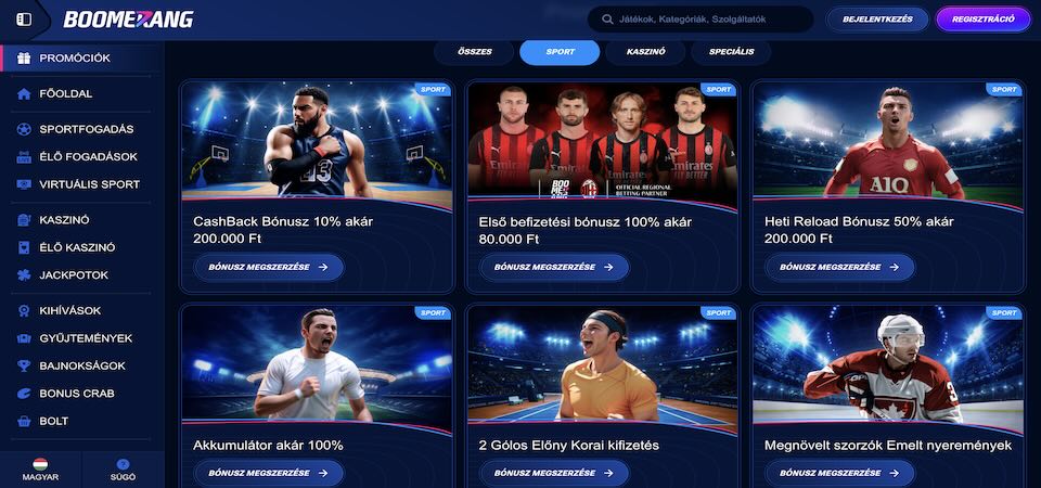 A Boomerang-bet.com promóciós oldalának képernyőképe