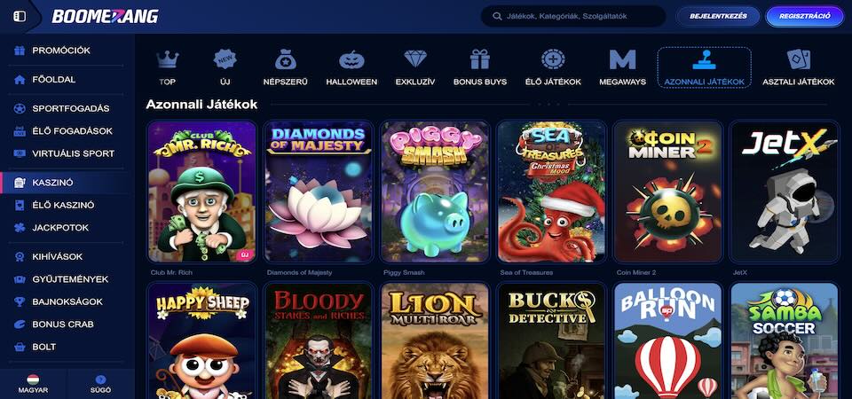 A Boomerang-bet.com kaszinó oldalának képernyőképe