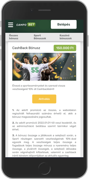 Mobil képernyőkép a campobet cashback bónuszról