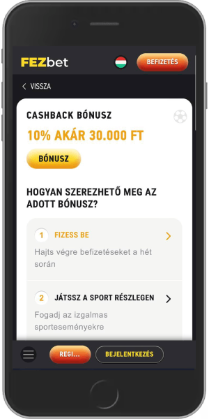 mobil képernyőkép a fezbet cashback bónusz bónuszról