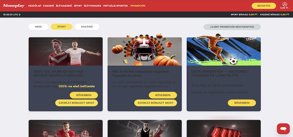 Képernyőkép a Monoplay promóciókról Magyarországon