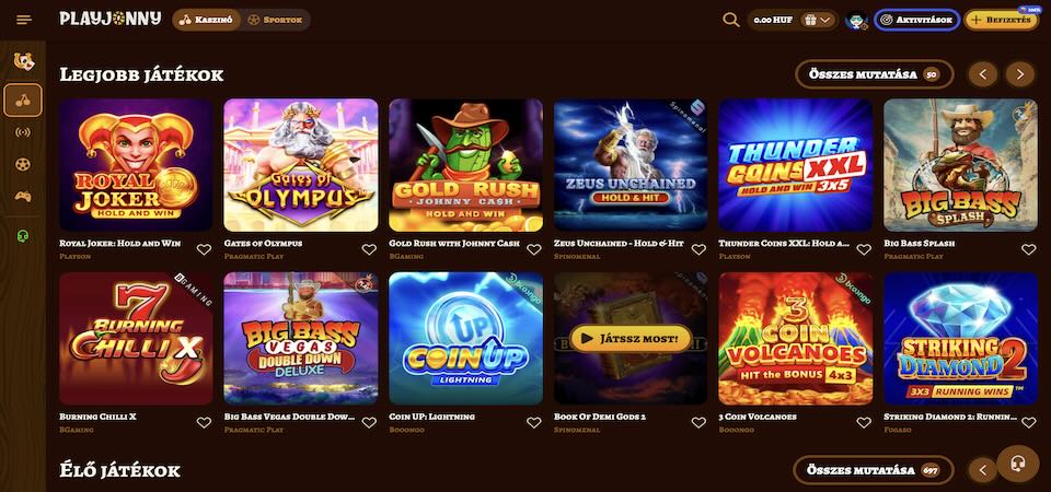A Playjonny kaszinó oldalának képernyőképe