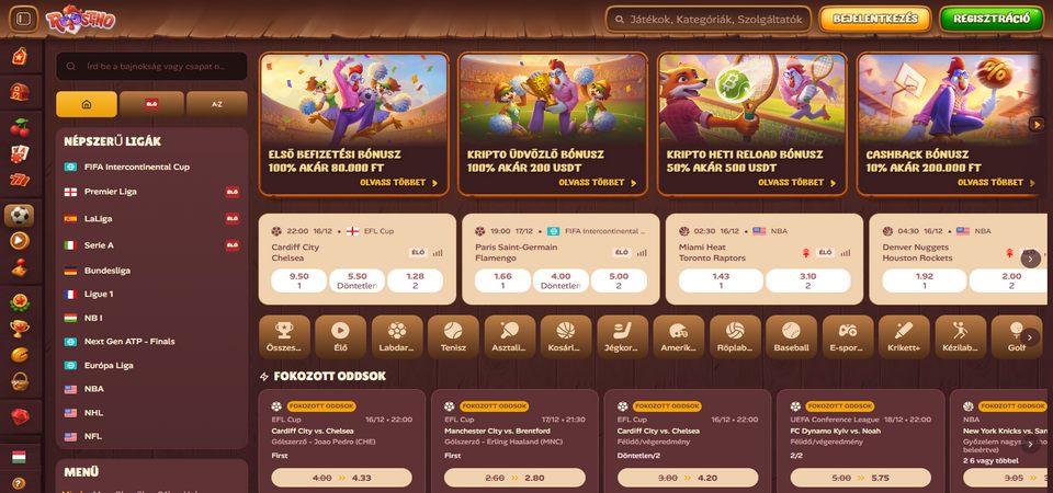 Képernyőkép az Roostino sportoldaláról