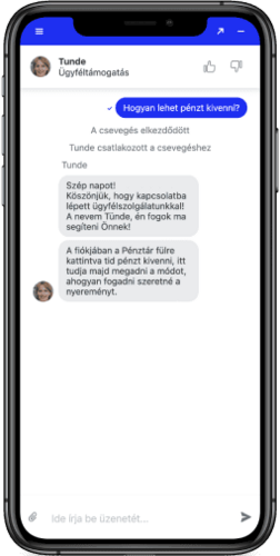 Mobil képernyőkép az ügyfélszolgálat válaszáról