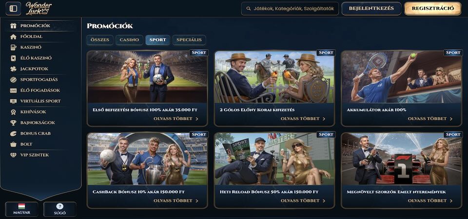 A Wonderluck bónuszok oldalának képernyőképe