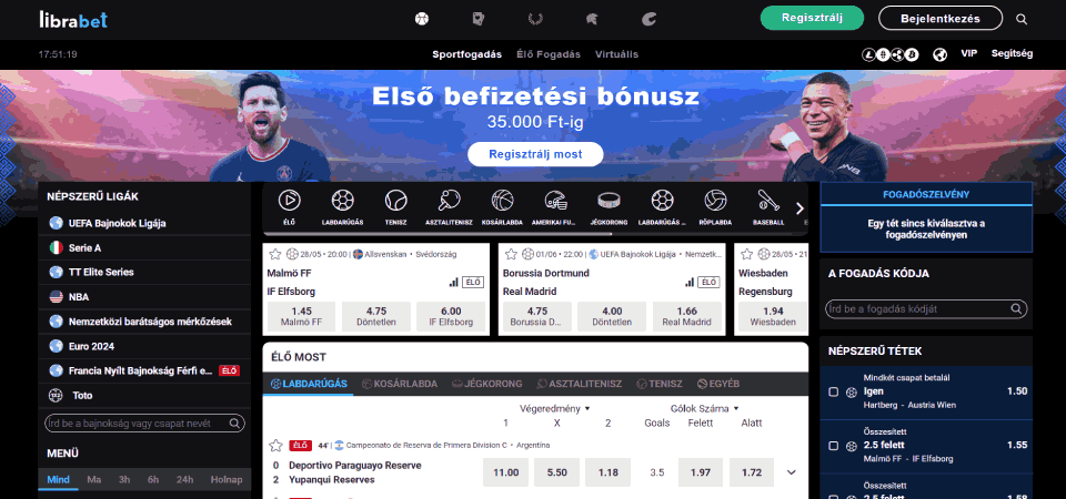 A sportoldal LibraBet